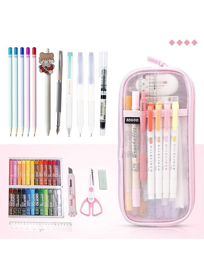 DROPOSALE Transparent Mesh Pen Pouch Keep Your Writing Essentials Organized and Best for Student Exams Pack of 1 (Pink) - Image 4