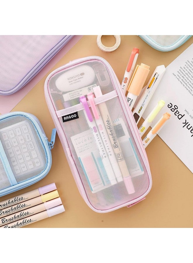 DROPOSALE Transparent Mesh Pen Pouch Keep Your Writing Essentials Organized and Best for Student Exams Pack of 1 (Pink) - Image 2