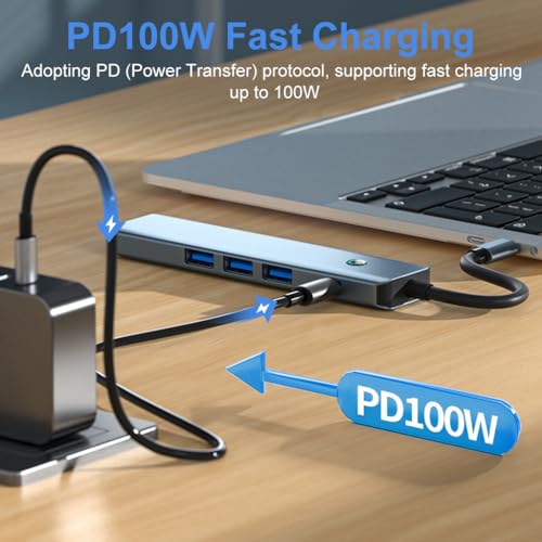 Verilux® USB C HUB 5 in 1 USB C to HDMI Adapter with 4K HDMI, 3.0 USB Adapter Multiple Port PD 100W Charging One-Button Screen Off USB Type C Hub for Laptop, MacBook Pro Air, iPhone 15 Max Pro Plus - Image 5