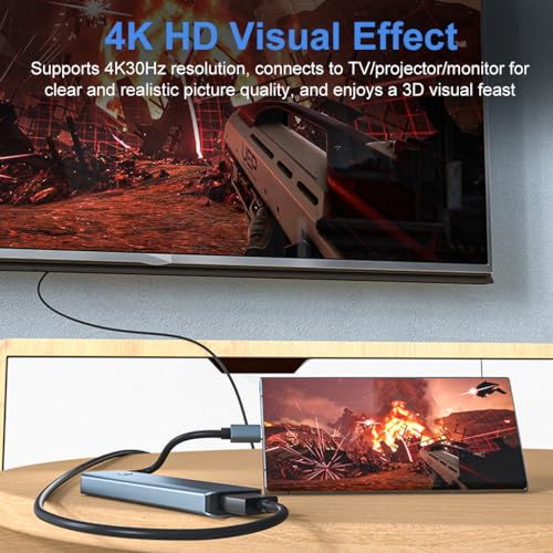 Verilux® USB C HUB 5 in 1 USB C to HDMI Adapter with 4K HDMI, 3.0 USB Adapter Multiple Port PD 100W Charging One-Button Screen Off USB Type C Hub for Laptop, MacBook Pro Air, iPhone 15 Max Pro Plus - Image 4