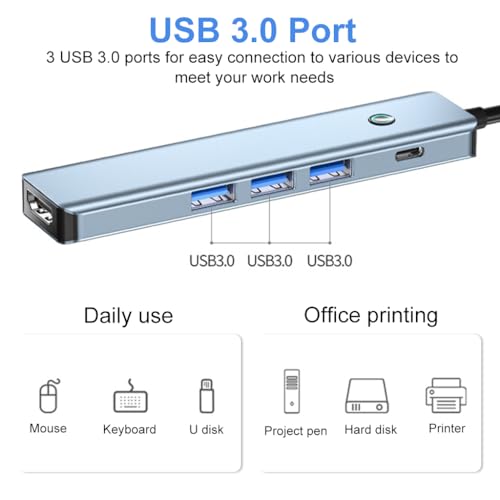 Verilux® USB C HUB 5 in 1 USB C to HDMI Adapter with 4K HDMI, 3.0 USB Adapter Multiple Port PD 100W Charging One-Button Screen Off USB Type C Hub for Laptop, MacBook Pro Air, iPhone 15 Max Pro Plus - Image 3