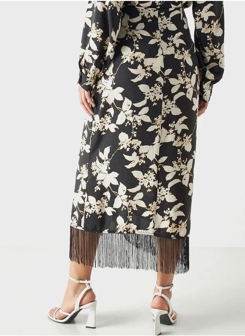 Iconic Fringe Hem Printed Skirt