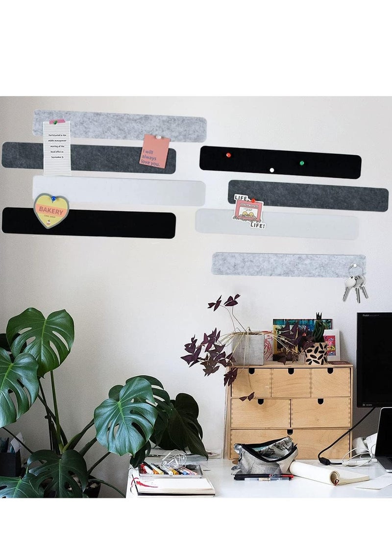 Generic 8Pcs Black White Grey Felt Pin Board Bar Strips with 30 Pushpins, Self-Adhesive Bulletin Board Bar Strips No Damage for Wall, Felt Cork Board Strips for Paste Notes, Photos  - Image 1