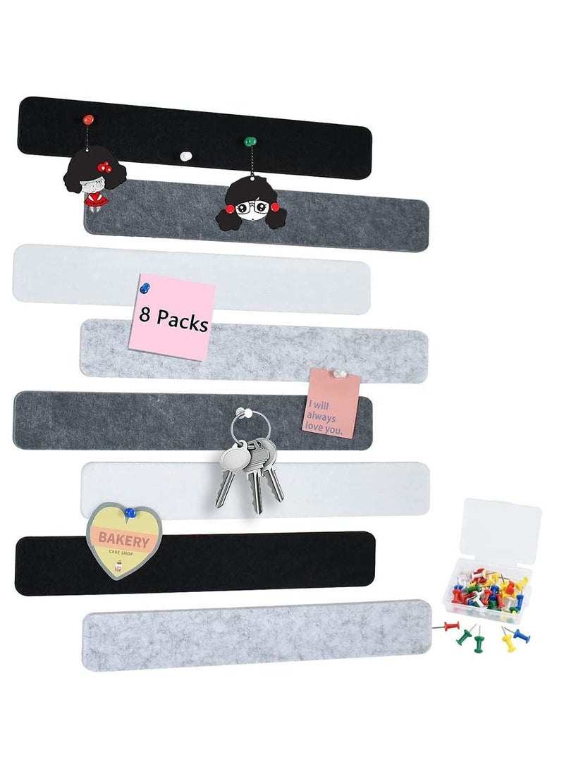 Generic 8Pcs Black White Grey Felt Pin Board Bar Strips with 30 Pushpins, Self-Adhesive Bulletin Board Bar Strips No Damage for Wall, Felt Cork Board Strips for Paste Notes, Photos  - Image 2