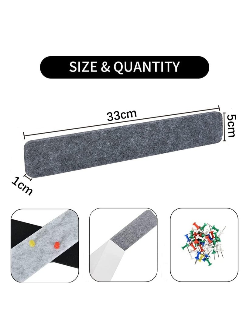 Generic 8Pcs Black White Grey Felt Pin Board Bar Strips with 30 Pushpins, Self-Adhesive Bulletin Board Bar Strips No Damage for Wall, Felt Cork Board Strips for Paste Notes, Photos  - Image 4
