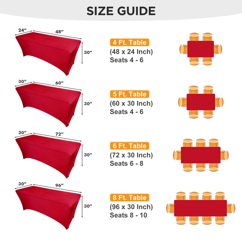 Separo 1 حزمة 6 قدم غطاء الطاولة الأحمر المجهزة مفرش المائدة مستطيلة لمط النسيج ليكرا الجدول القماش 6 قدم خالية من التجاعيد للحزب المعارض التجارية مأدبة حفلات الزفاف كوكتيل - Image 5