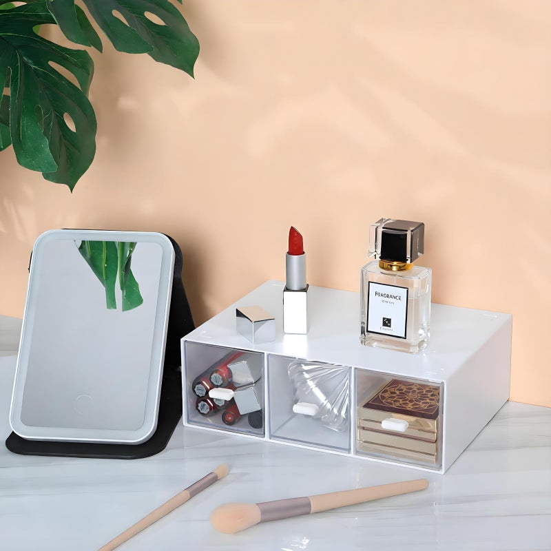 OSteed Desktop Drawers, Desk Organizer with 3 Drawers, Stackable Plastic Storage Box for Home Collection, Cosmetics, Jewelry, Office Supplies (1 Tall Layer, White) - Image 2