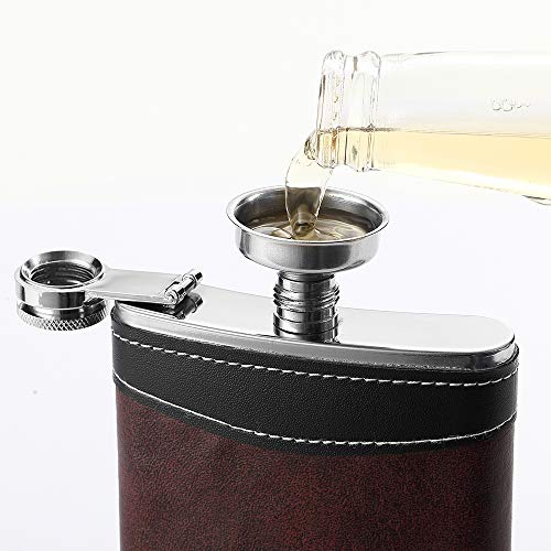 YWQ Premium 1 Pack 8 Oz Hip Flask for Liquor Soft Touch Leather Wrap with Funnel,18/8 Stainless Steel Highest Food Grade Leak Proof Classic Flask - Image 3