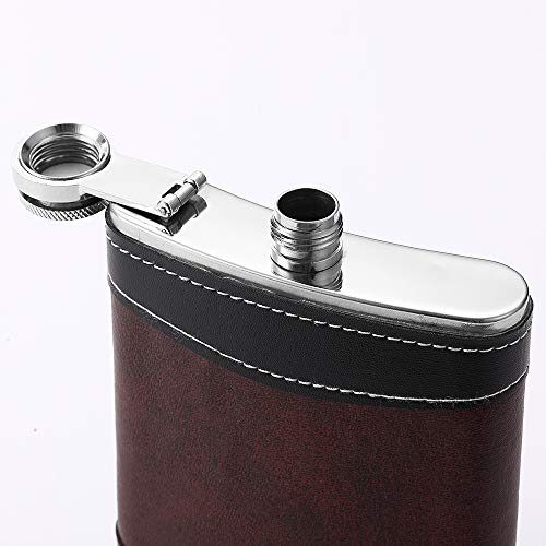 YWQ Premium 1 Pack 8 Oz Hip Flask for Liquor Soft Touch Leather Wrap with Funnel,18/8 Stainless Steel Highest Food Grade Leak Proof Classic Flask - Image 5