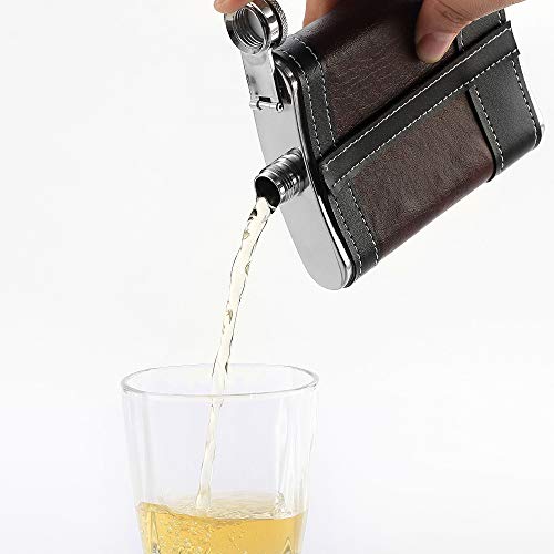 YWQ Premium 1 Pack 8 Oz Hip Flask for Liquor Soft Touch Leather Wrap with Funnel,18/8 Stainless Steel Highest Food Grade Leak Proof Classic Flask - Image 4