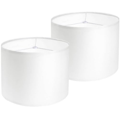 Rumidoph White Lamp Shades Set of 2, Medium Drum Lamp Shade 13"Top x 13"Bottom x 10"High(Spider), Lampshades Replacement for Table Lamps Floor Lamps, Natural Linen Hand Crafted, Easy Assembly Required - Image 1