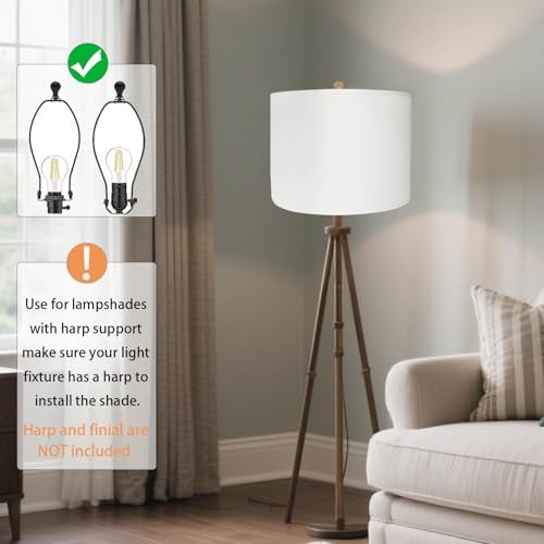 Rumidoph White Lamp Shades Set of 2, Medium Drum Lamp Shade 13"Top x 13"Bottom x 10"High(Spider), Lampshades Replacement for Table Lamps Floor Lamps, Natural Linen Hand Crafted, Easy Assembly Required - Image 5