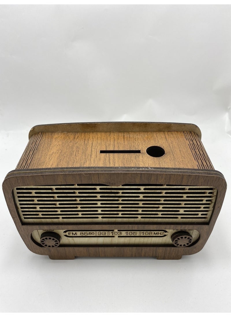 MYK Hediye ve Sanat Atölyesi Myk Nostalgic Radio-looking Wooden Piggy Bank is Both a Decor and a Piggy Bank  - Image 2