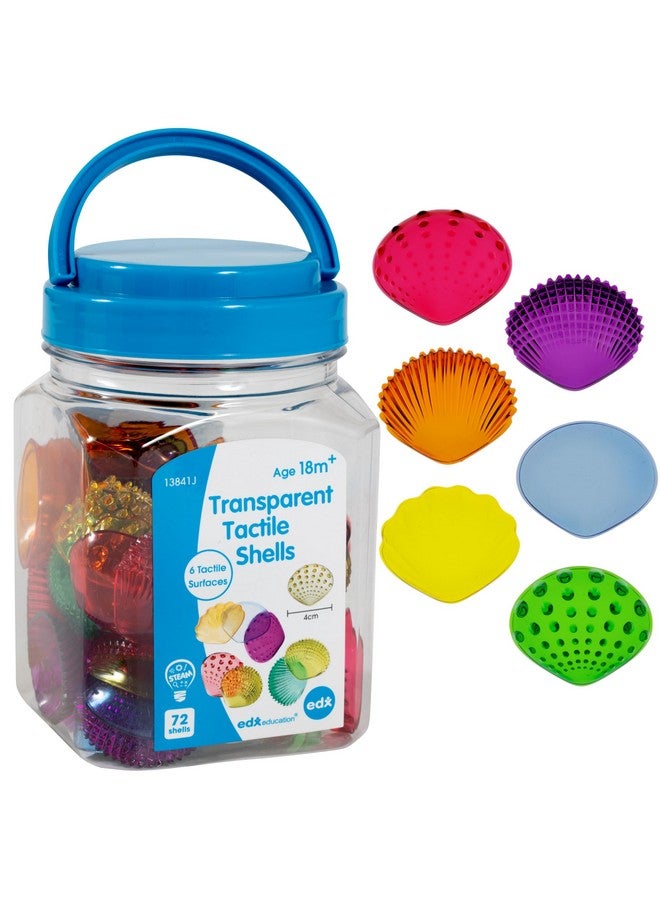edxeducation edxeducation-13841 Tactile Shells - Set of 72 - Translucent - 6 Textures and Colors - Ages 18m+ - Explore STEM concepts via Light Panels and Sensory Bins  - Image 1