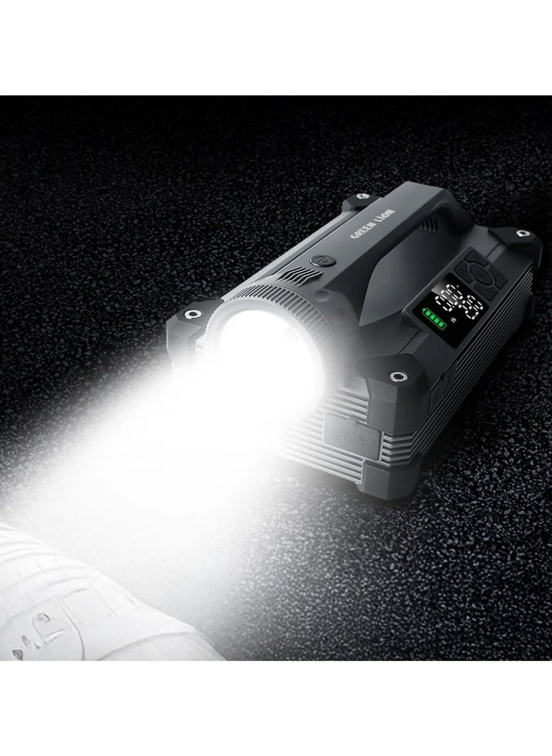 GREEN LION JX66 Jump Starter 24000mAh 88.8W / Pump / 4 Inflation Modes / Powerful LED Flashlight Best for Camping / Digital Display / 6000A Peak Current - Black  - Image 2