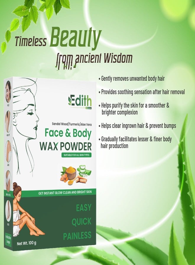 EDITH بودرة إديث ناتشورالز لإزالة الشعر للنساء والرجال | بودرة لإزالة الشعر مع خلاصة الصبار | بودرة شمع عشبية غير مؤلمة لجميع أنواع البشرة، لليدين والساقين والإبطين ومنطقة البكيني والمناطق الحساسة - 100 غرام (عبوة واحدة) - Image 3