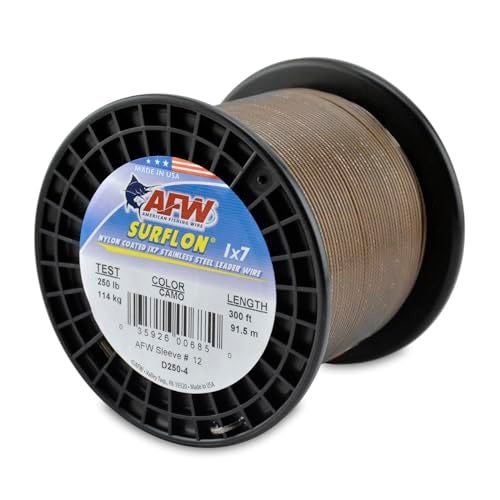AFW American Fishing Wire Surflon Nylon Coated 1x7 Stainless Steel Wire Leader Wire Fishing Leader Line for Saltwater 10lb Up To 250lb Test in Bright Black Camo in 30ft 100ft 300ft 1000ft Lengths - Image 1