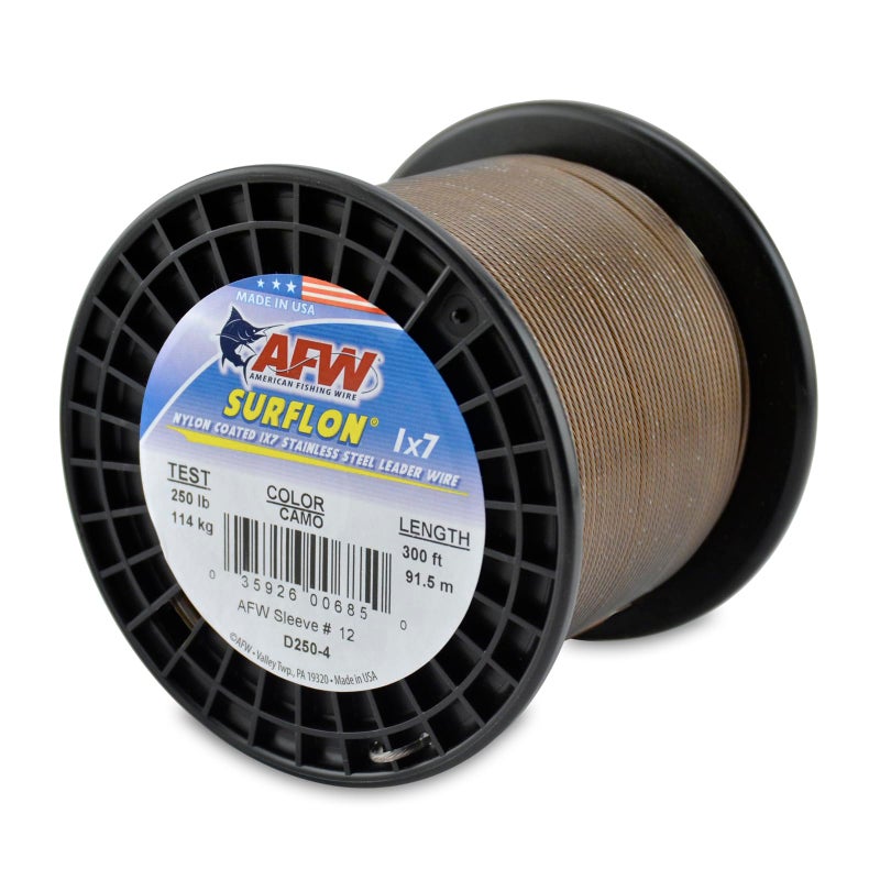 AFW American Fishing Wire Surflon Nylon Coated 1x7 Stainless Steel Wire Leader Wire Fishing Leader Line for Saltwater 10lb Up To 250lb Test in Bright Black Camo in 30ft 100ft 300ft 1000ft Lengths - Image 2