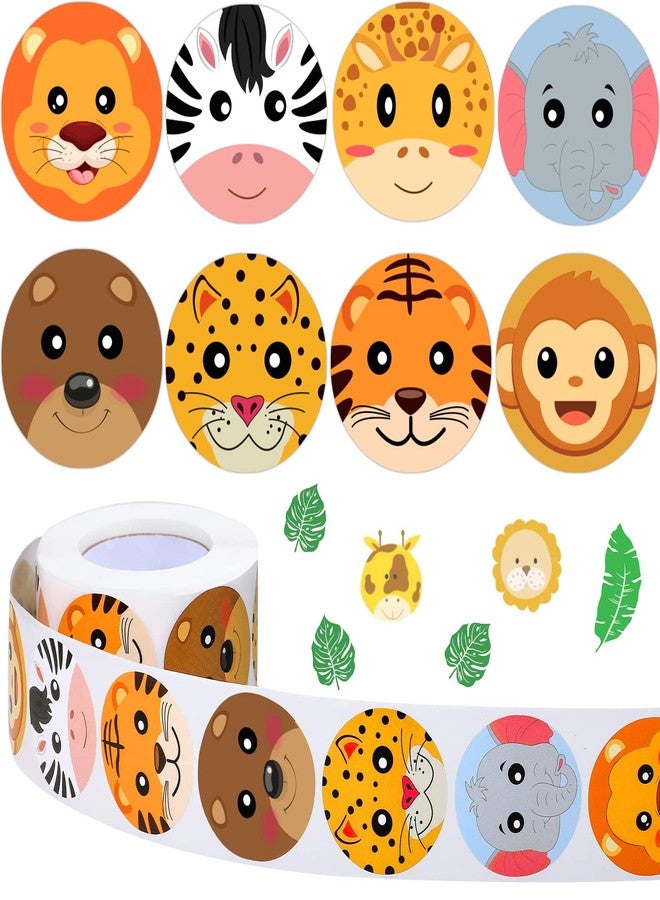 Fumete 600 Pieces Jungle Animal Stickers Roll 1.5 Inch Zoo Adorable Round Face Label Decals Perforated Roll Teacher Reward Encouraging Stickers for Kid Party Envelope Seal Tags - Image 1