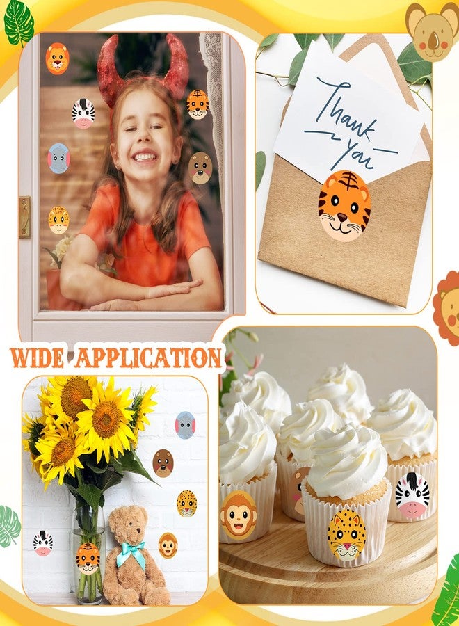 Fumete 600 Pieces Jungle Animal Stickers Roll 1.5 Inch Zoo Adorable Round Face Label Decals Perforated Roll Teacher Reward Encouraging Stickers for Kid Party Envelope Seal Tags - Image 4