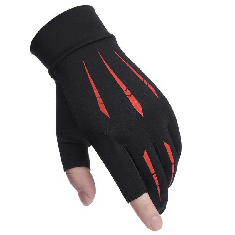 Ice Silk Sun Protection Gloves Mens Leaky Two-Finger Half-Finger Riding Driving Non-Slip Fishing Takeaway Luya Gloves New Style Red 