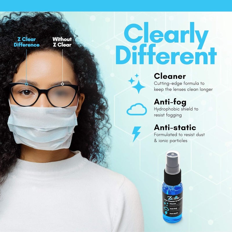 Z Clear Combo pack 1oz Anti Fog Spray & microfiber for Eye & Sunglasses - Anti Static Glass & Lens Cleaner - Remove and Repel Dirt & Dust - Fog Free Cleaning Spray for Glasses- 1oz spray and towel - Image 3
