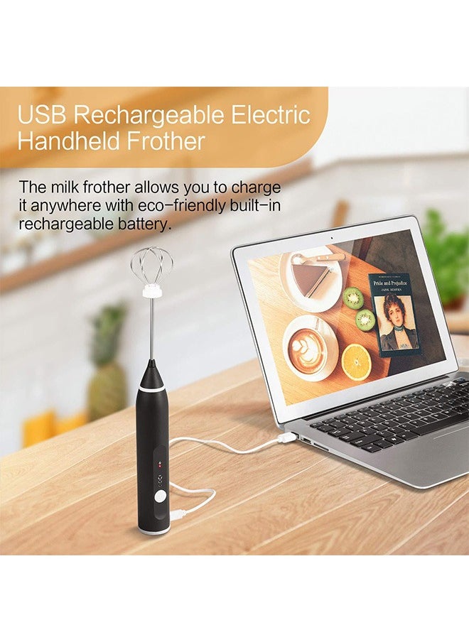 Rechargeable Milk Foam Maker, Handheld Electric Whisk Coffee Frother Mixer with 3 Stainless whisks 3 Speed Adjustable Foam Maker Blender for Coffee Cappuccino Matcha Latte Hot Chocolate