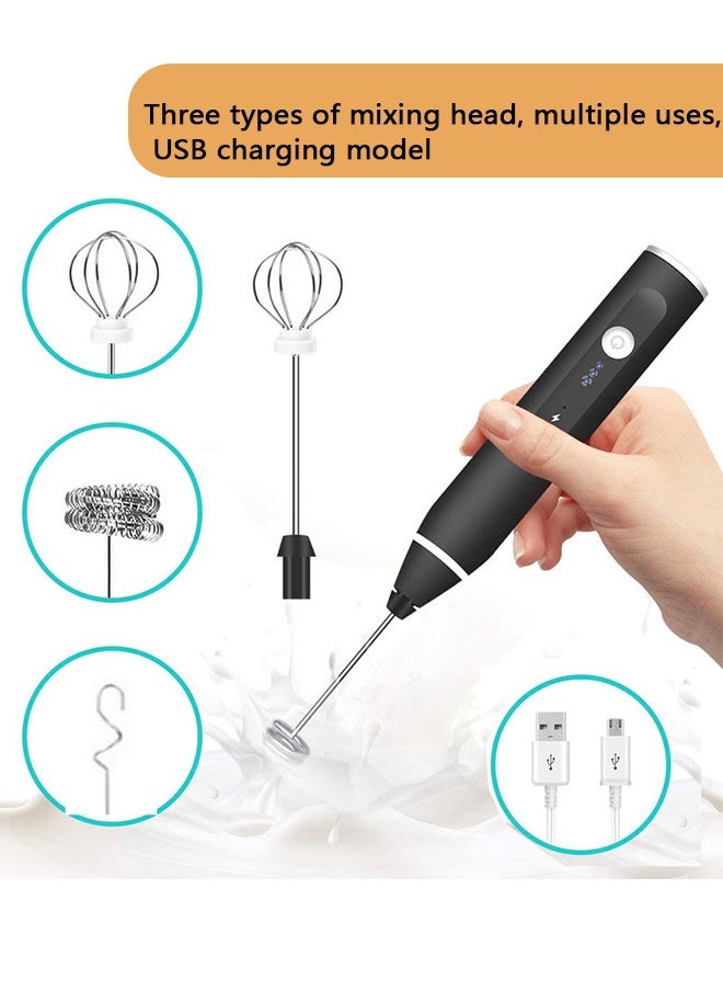 Rechargeable Milk Foam Maker, Handheld Electric Whisk Coffee Frother Mixer with 3 Stainless whisks 3 Speed Adjustable Foam Maker Blender for Coffee Cappuccino Matcha Latte Hot Chocolate