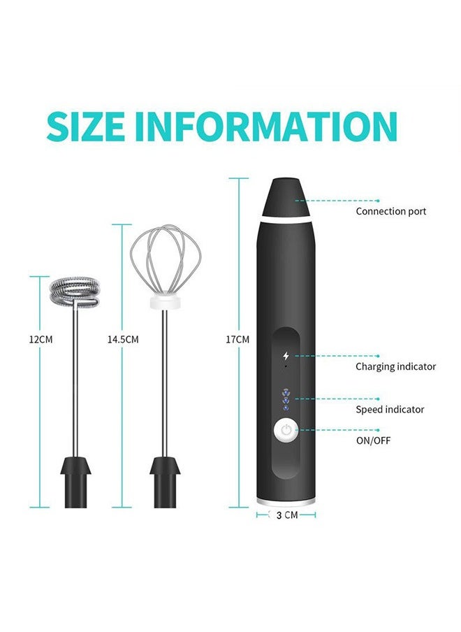 Rechargeable Milk Foam Maker, Handheld Electric Whisk Coffee Frother Mixer with 3 Stainless whisks 3 Speed Adjustable Foam Maker Blender for Coffee Cappuccino Matcha Latte Hot Chocolate