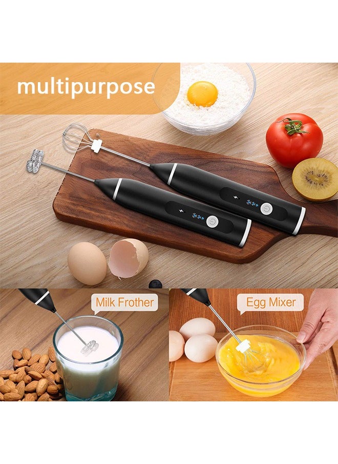 Rechargeable Milk Foam Maker, Handheld Electric Whisk Coffee Frother Mixer with 3 Stainless whisks 3 Speed Adjustable Foam Maker Blender for Coffee Cappuccino Matcha Latte Hot Chocolate