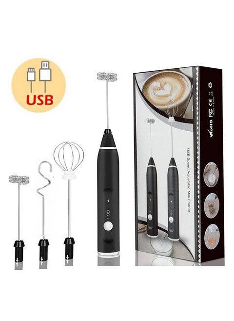 Rechargeable Milk Foam Maker, Handheld Electric Whisk Coffee Frother Mixer with 3 Stainless whisks 3 Speed Adjustable Foam Maker Blender for Coffee Cappuccino Matcha Latte Hot Chocolate