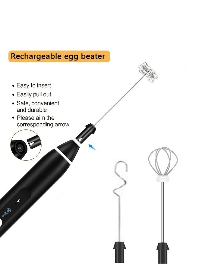 Rechargeable Milk Foam Maker, Handheld Electric Whisk Coffee Frother Mixer with 3 Stainless whisks 3 Speed Adjustable Foam Maker Blender for Coffee Cappuccino Matcha Latte Hot Chocolate