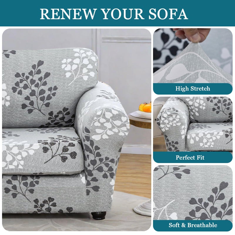 FUANGUI 2 Piece Chair Covers Stretch Arm Covers Chair Couch Covers, Armchair Slipcover with Separate Chair Cushion Cover, Floral Washable Chair Protector for Living Room (Armchair, Leaf Pattern) - Image 3
