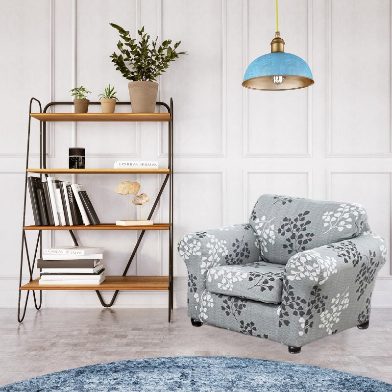 FUANGUI 2 Piece Chair Covers Stretch Arm Covers Chair Couch Covers, Armchair Slipcover with Separate Chair Cushion Cover, Floral Washable Chair Protector for Living Room (Armchair, Leaf Pattern) - Image 2