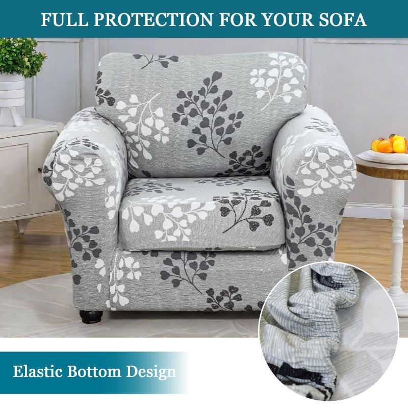 FUANGUI 2 Piece Chair Covers Stretch Arm Covers Chair Couch Covers, Armchair Slipcover with Separate Chair Cushion Cover, Floral Washable Chair Protector for Living Room (Armchair, Leaf Pattern) - Image 4