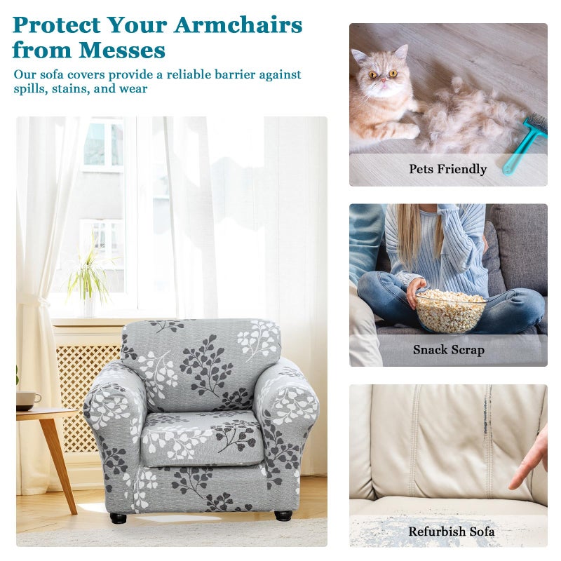 FUANGUI 2 Piece Chair Covers Stretch Arm Covers Chair Couch Covers, Armchair Slipcover with Separate Chair Cushion Cover, Floral Washable Chair Protector for Living Room (Armchair, Leaf Pattern) - Image 5
