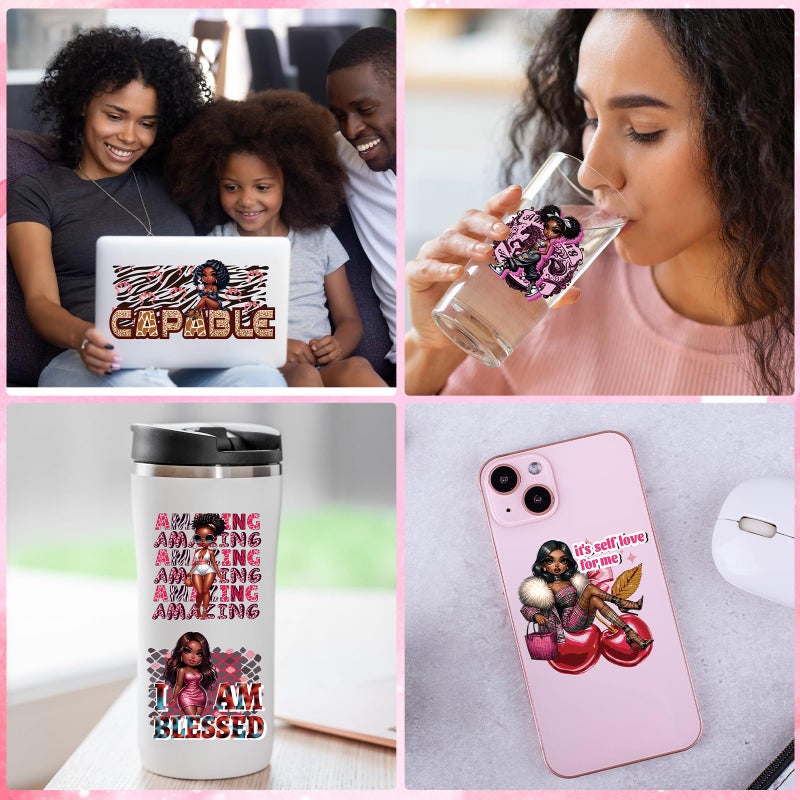 Rngmsi Black Women UV DTF Wraps - 8 Sheets African American Women UVDTF Decals for 16 oz Glass Cups, Inspirational Transfer Stickers, Waterproof Rub on Transfer for Water Bottle, DIY Crafts - Image 5