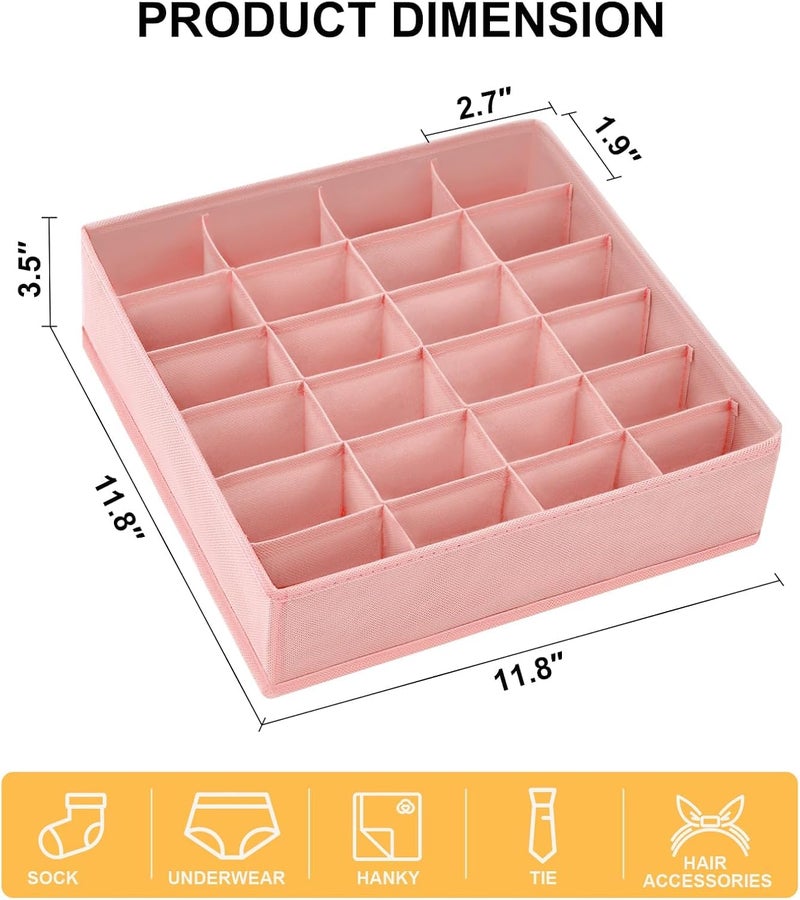 Easortm Sock Organizer 4 Pack - 24 Cell Foldable Underwear & Sock Storage, Drawer Organizer for Ties, Belts. (Pink) - Image 2