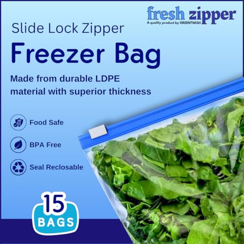 GREENTWISH Fresh Zipper Multi-Purpose Plastic Storage Slider Bags | Bpa Free | Size: Large (10 X 12 Inch) | Pack of 15 Bags - Image 4
