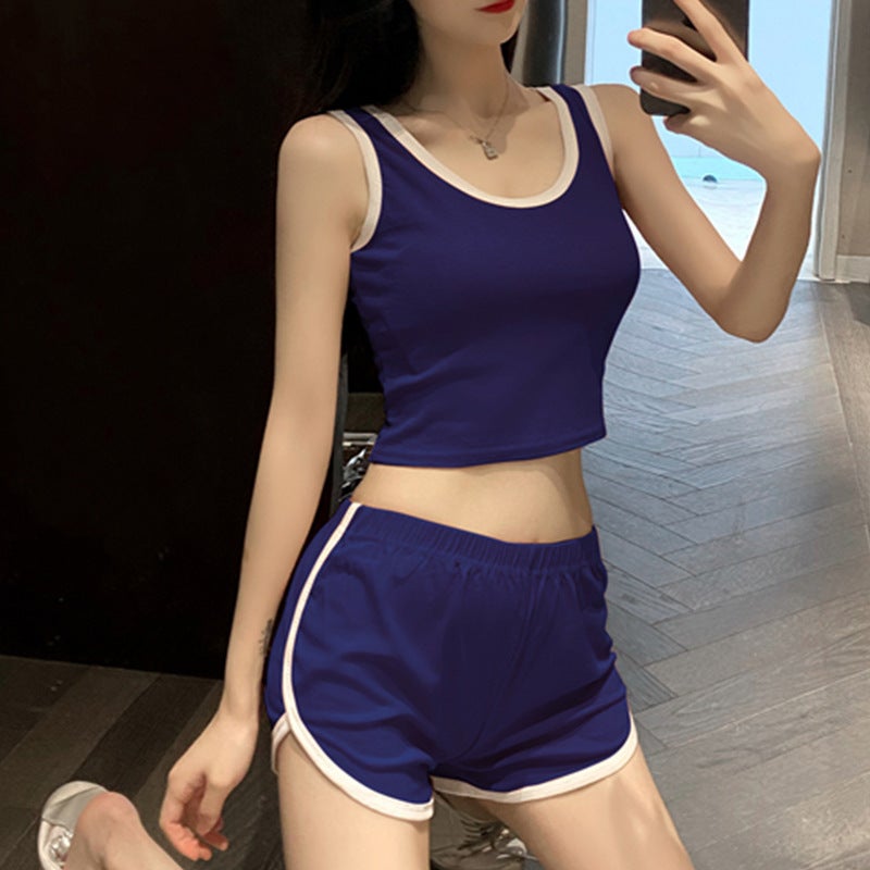 2024 Summer Womens Casual Tank and Shorts Set Navy blue - Image 1
