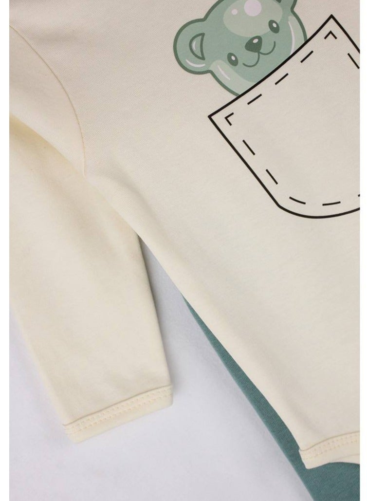 كاتجي طقم من 3 قطع شتوي قطن ميلتون مكون من جاكت و توب كم و بنطلون برسومات رائعة من هاريبو - Image 3