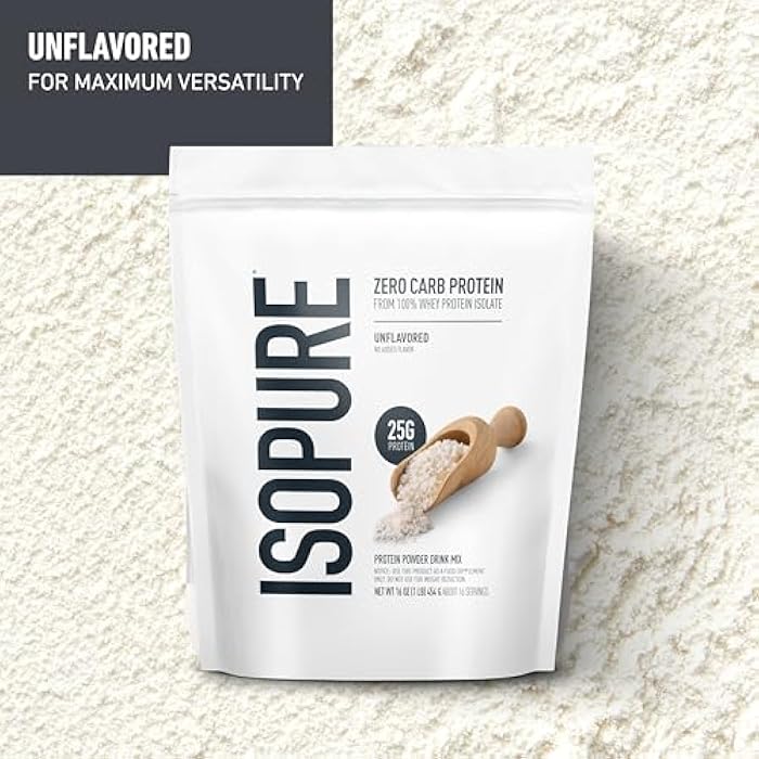 Isopure Zero Carb 100% Pure Whey Isolate Protein Powder, Lactose Free, Gluten Free, with Vitamins, Unflavored, 25g Protein Per Serving, 1 Lb, 16 Servings (Packaging May Vary) - Image 2
