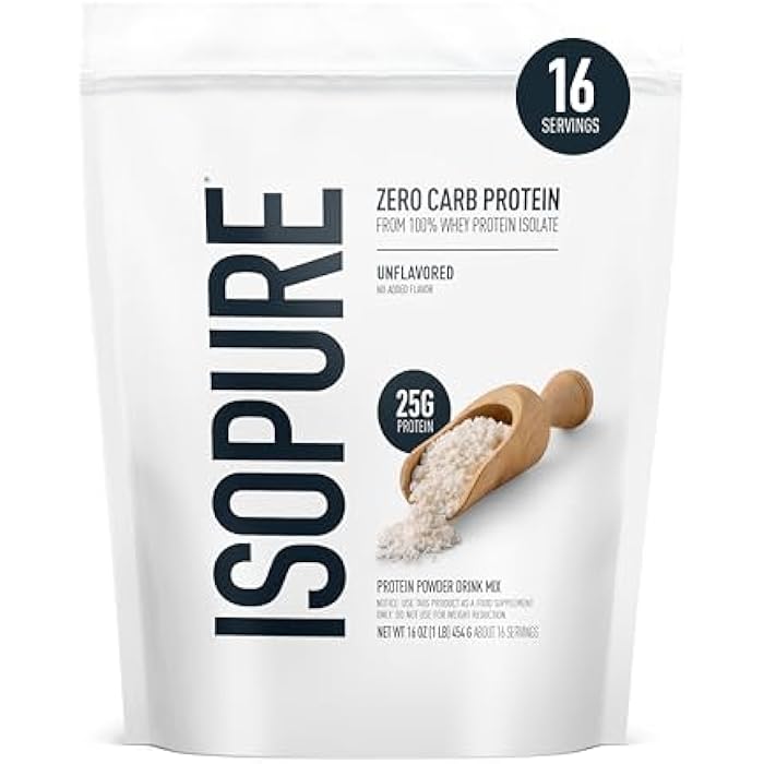 Isopure Zero Carb 100% Pure Whey Isolate Protein Powder, Lactose Free, Gluten Free, with Vitamins, Unflavored, 25g Protein Per Serving, 1 Lb, 16 Servings (Packaging May Vary) - Image 1