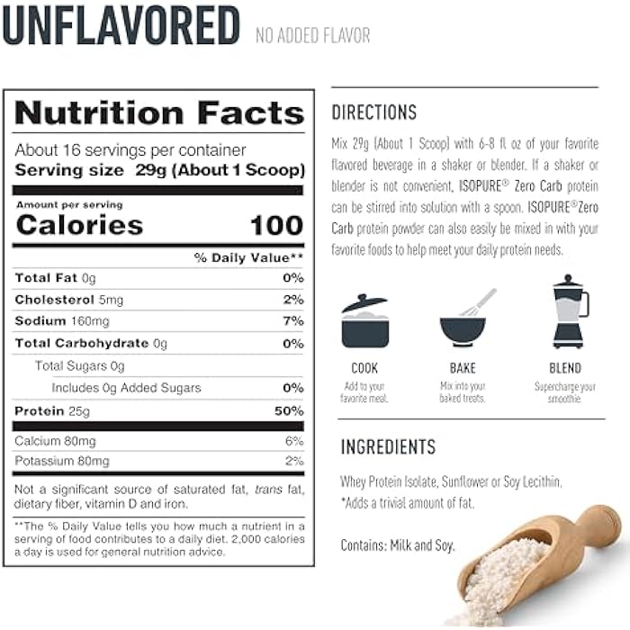 Isopure Zero Carb 100% Pure Whey Isolate Protein Powder, Lactose Free, Gluten Free, with Vitamins, Unflavored, 25g Protein Per Serving, 1 Lb, 16 Servings (Packaging May Vary) - Image 5