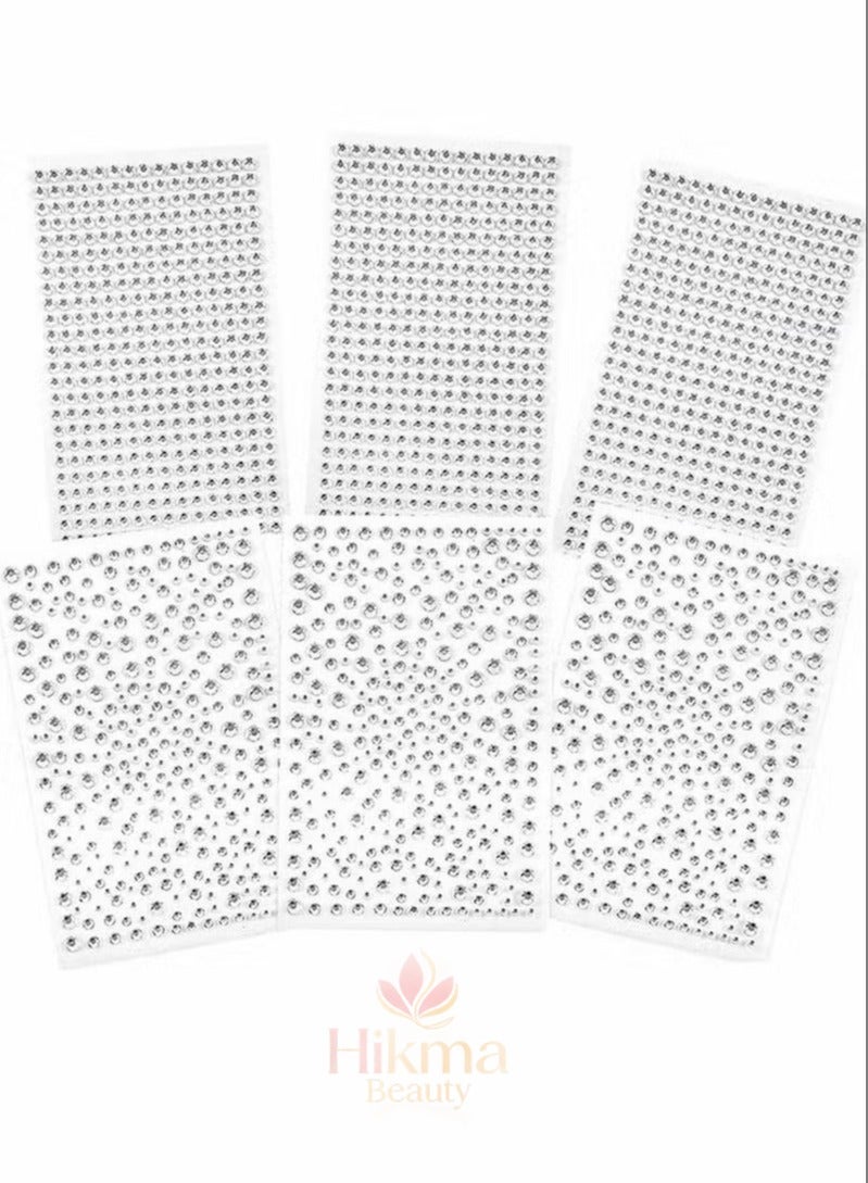 حكمة بيوتي 2100 قطعة من ملصقات حجر الراين شفافة ذاتية اللصق من الكريستال اللامع الماسي ملصقات من الأحجار الكريمة مناسبة لتزيين الوجه والحرف اليدوية والأظافر 6 ورقات - Image 1