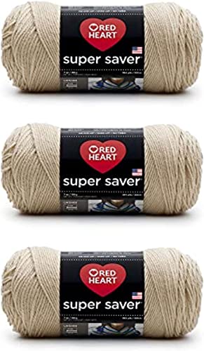 Red Heart Super Saver Buff Yarn - 3 Pack of 198g/7oz - Acrylic - 4 Medium (Worsted) - 364 Yards - Knitting/Crochet - Image 1