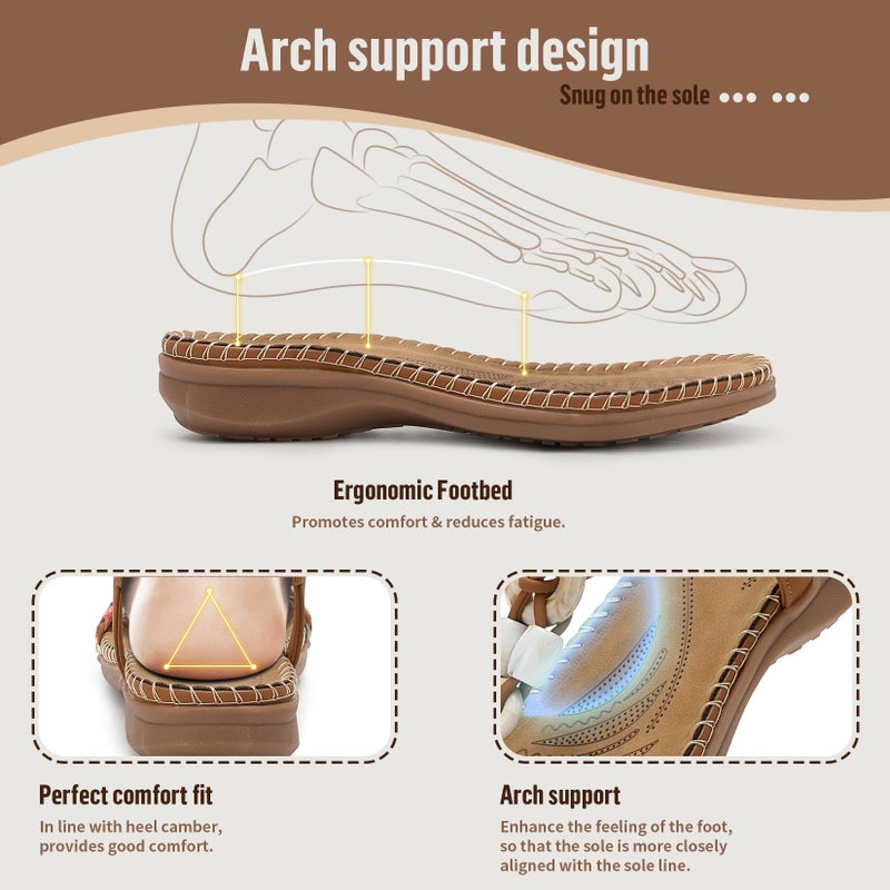 Littleplum Women Sandals Arch Support Handmade Bohemian Braided Flat Sandals Comfort Walking Beach Ankle Elastic Summer Shoes Fashion Brown Size 8.5 - Image 3