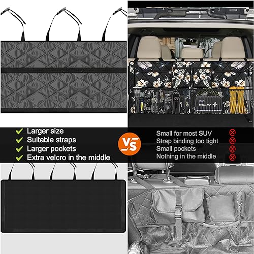 Femuar Car Trunk Organizer Large Capacity Backseat Trunk Organizer 4218 Collapsible Car Storage Bag with 8 Pockets Hibiscus - Image 3