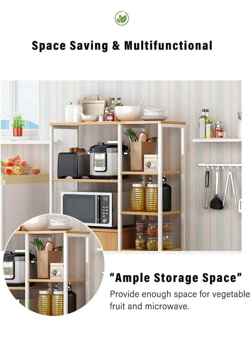 DubaiGallery خزانة المطبخ، رف المطبخ، رف طاولة المطبخ، حامل فرن ميكروويف مكون من 4 طبقات مع خزانة تخزين، رف تخزين مطبخ متعدد الطبقات للتوابل والأواني والخضروات والفواكه - Image 2