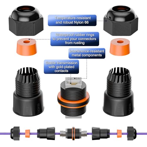 VCELINK CAT6A Waterproof Ethernet Coupler IP68 Short Profile, Female to Female Outdoor RJ45 Connector Shielded, Network Cable Extender 10Gbps for CAT6A/CAT6/CAT5E/CAT5 Cables 6-Pack, 3.23in - Image 5
